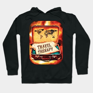 "Travel is My Therapy" Vintage Suitcase Sticker Hoodie